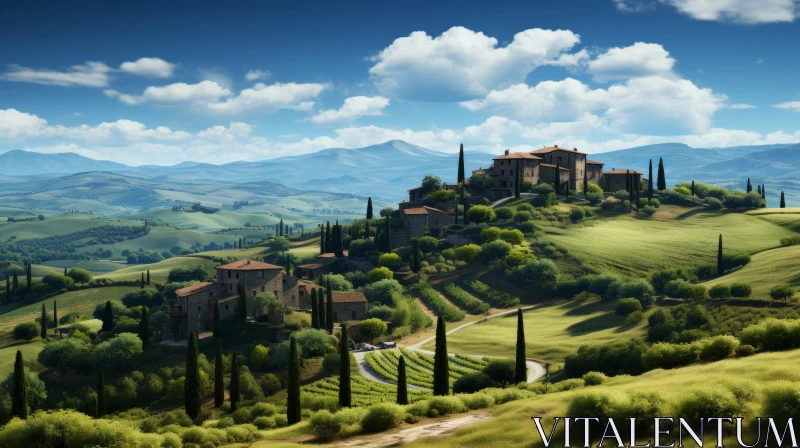 Italian Countryside Hillside - Elegant Fusion of Rural and Urban Landscapes AI Image