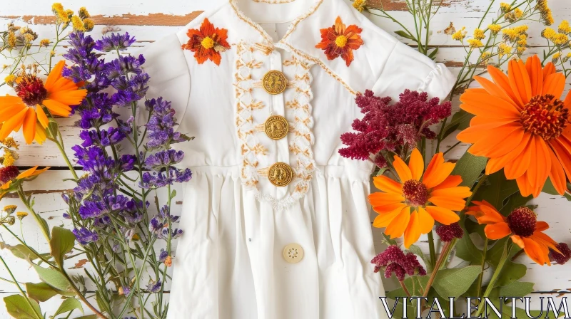 Vintage White Baby Dress with Colorful Floral Embroidery AI Image
