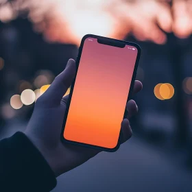Hand Holding Phone with Sunset Display