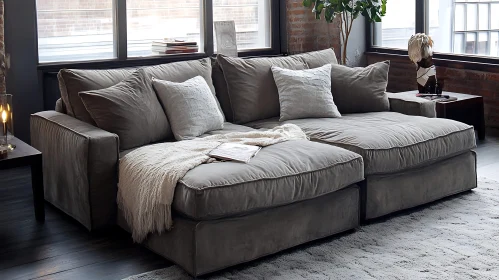 Comfortable Couch with Pillows and Blanket