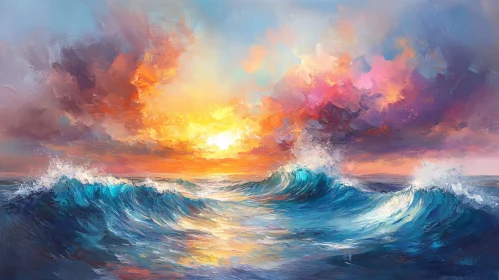 Sunset Waves Painting