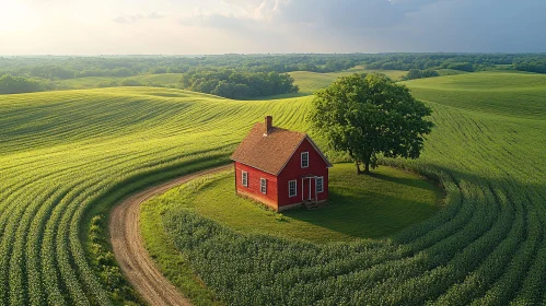 Rural Landscape with House and Tree