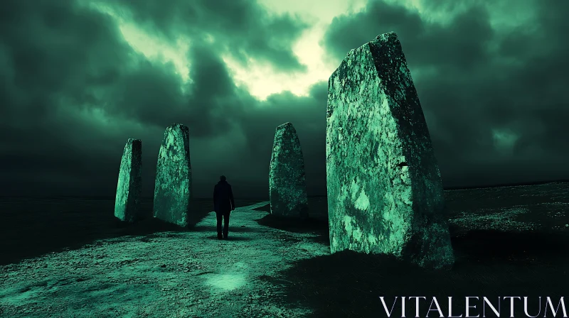 AI ART Solitary Journey Among Emerald Monoliths