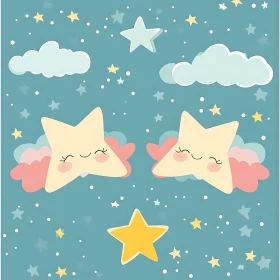 Whimsical Stars with Pastel Clouds Art