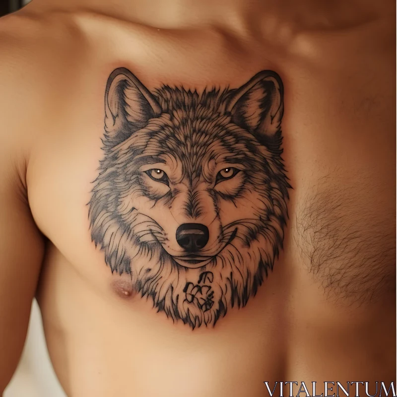 Realistic Wolf Tattoo on Chest AI Image