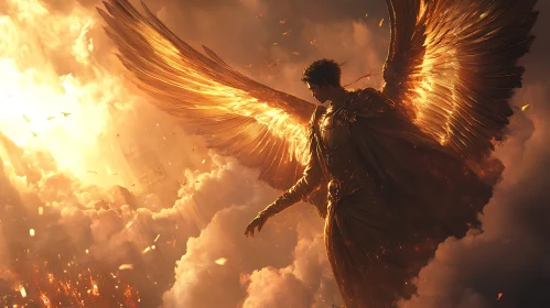 Winged Guardian Angel in Golden Light
