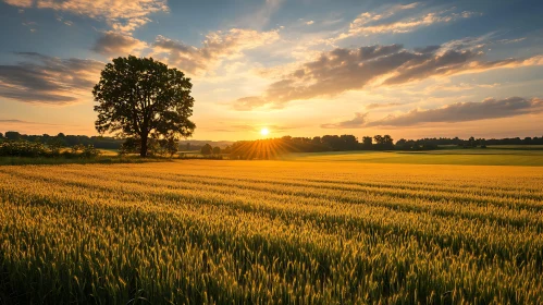 Sunset Over Wheat Field