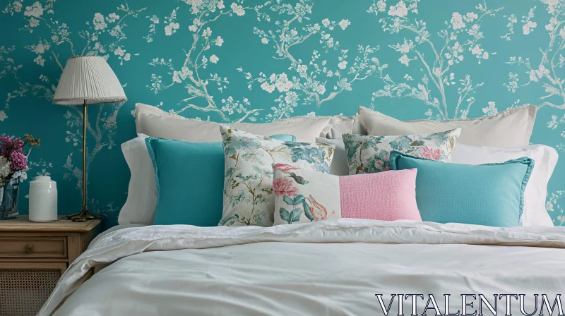 Cozy Bedroom Design with Floral Accents AI Image