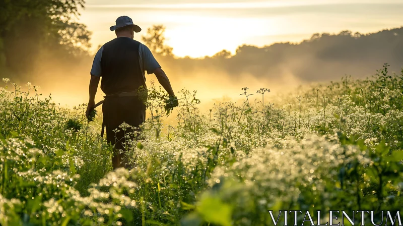 AI ART Man Walking in a Flower Field