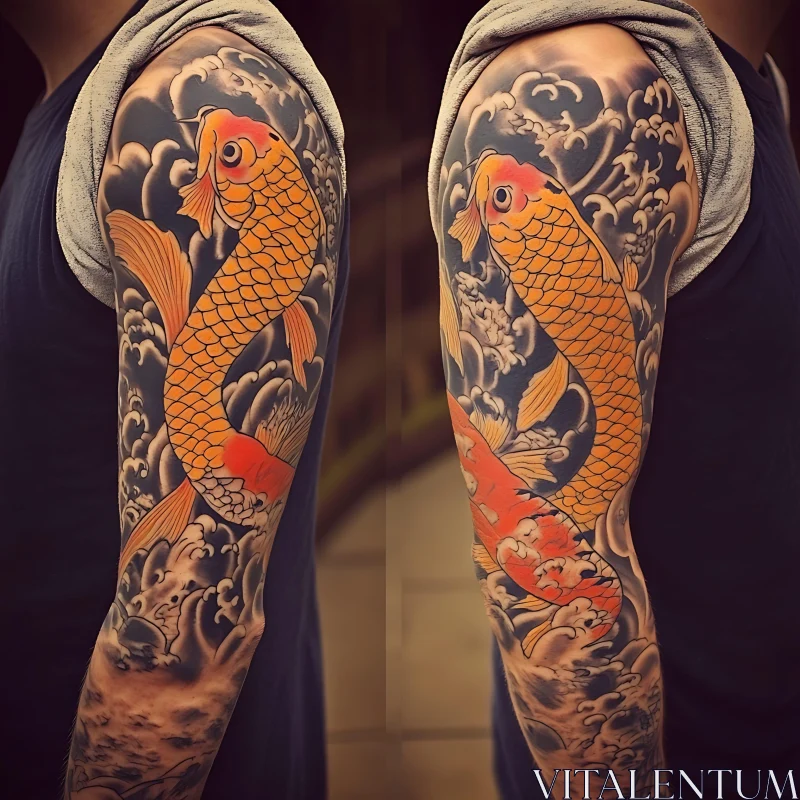 Detailed Japanese Koi Fish Body Art AI Image