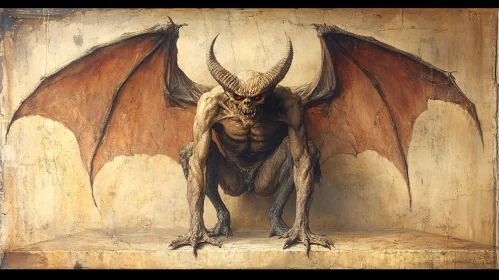 Winged Demon with Horns and Red Eyes