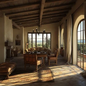 Sunlit Interior with Countryside View