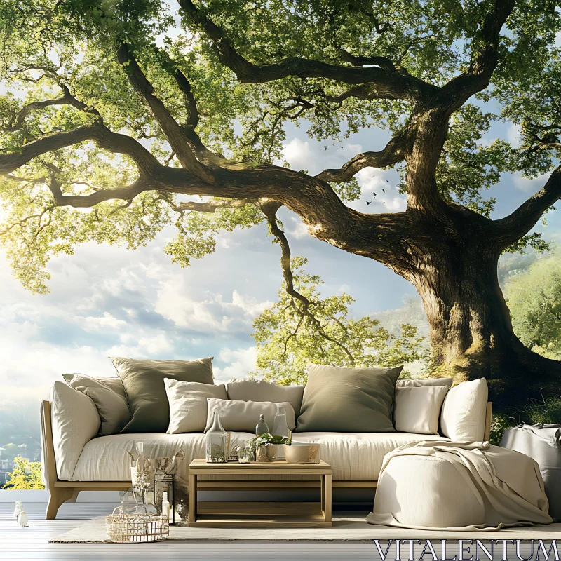 AI ART Serene Tree Canopy Outdoor Lounge