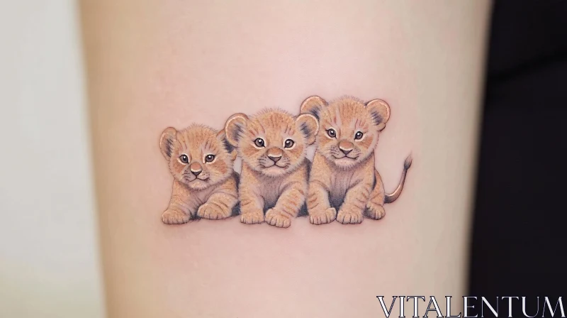 Charming Tattoo of Three Lion Cubs AI Image