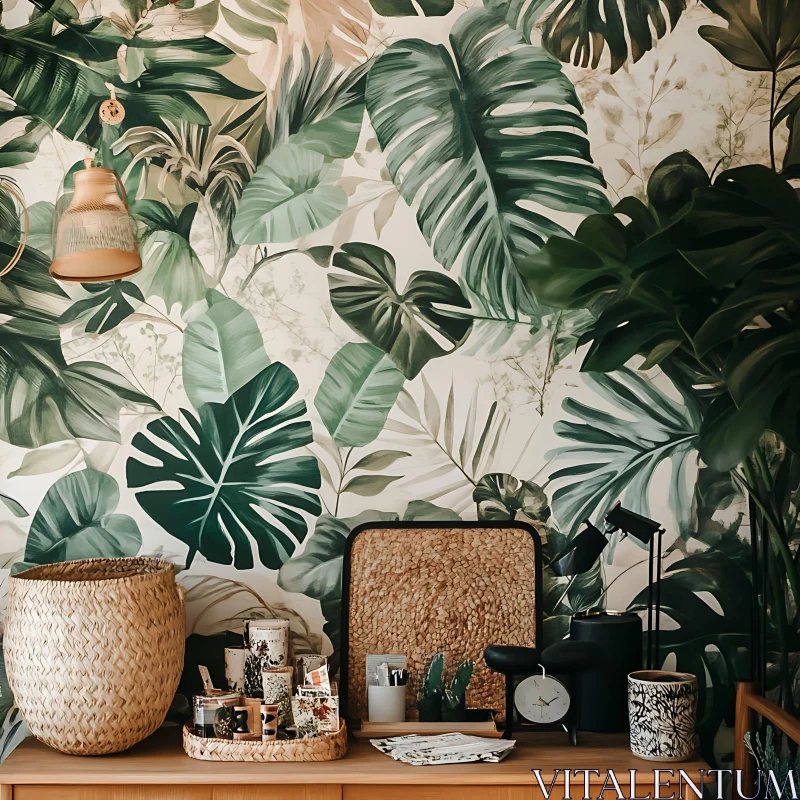 Tropical Leaves Interior Design AI Image