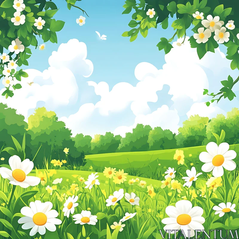 Blossoming Field Landscape AI Image