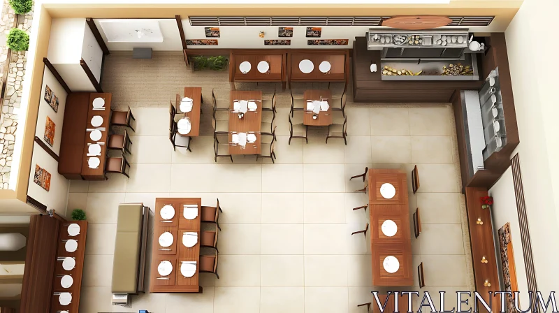 Restaurant Layout with Wooden Furnishings AI Image