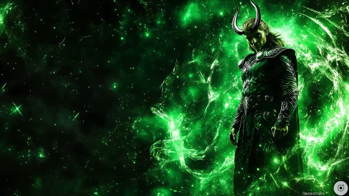 Horned Character in Green Nebula