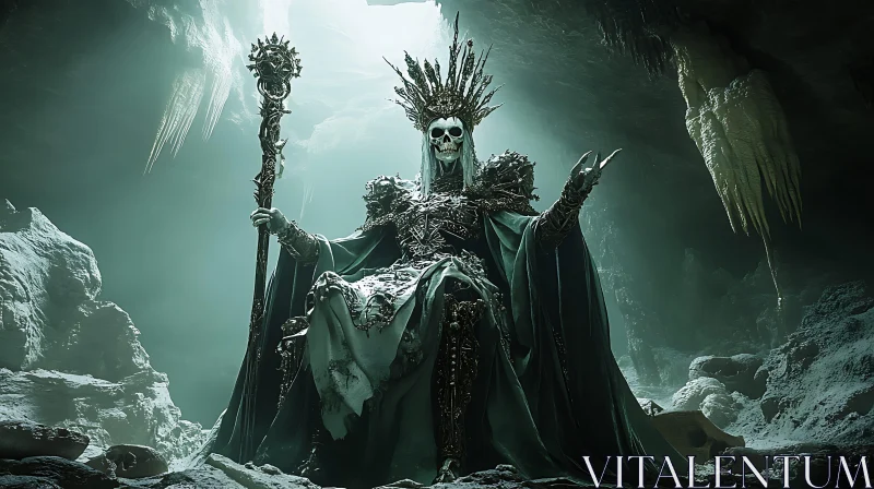 Enthroned Skeleton King of the Cave AI Image