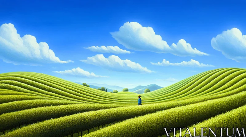 AI ART Lush Field Landscape with Distant Mountains