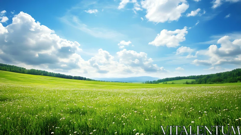 Scenic Green Field with Flowers AI Image