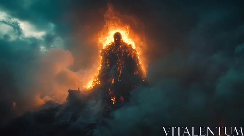 AI ART Burning Giant Amidst the Smoky Abyss