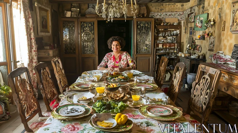 AI ART Woman at Lavish Dinner Table