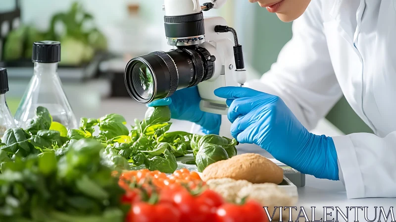 Researcher Using Microscope to Study Vegetables AI Image