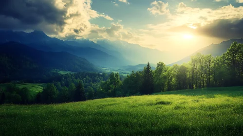 Green Meadow and Mountain Scenery