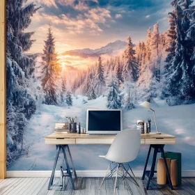 Snowy Trees and Workspace