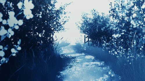 Tranquil Nature Path with Blue Toned Foliage