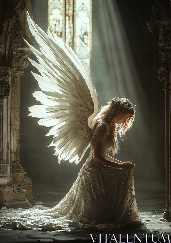 Gothic Angel with Large Wings AI Image