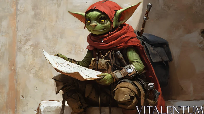 Map Reading Goblin in Red Hood AI Image