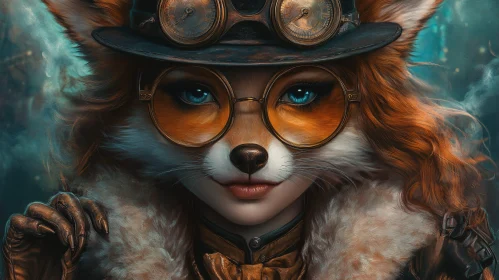 Fox in Steampunk Attire with Clockwork Goggles