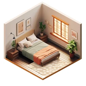 Isometric Bedroom with Plants