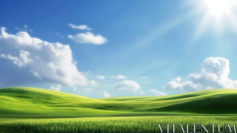 Peaceful Green Hills and Sky Landscape AI Image