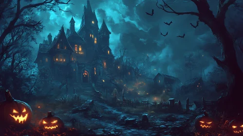 Spooky Halloween Night with Haunted House