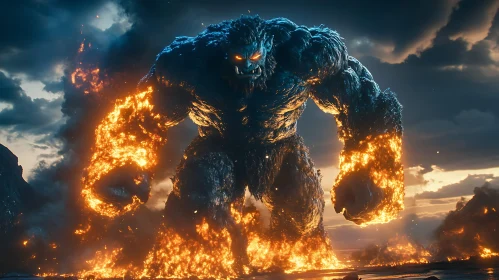 Colossus Ablaze: A Fantasy Creature's Fury