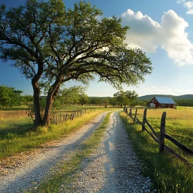 Rural Landscape with Gravel Road and Barn