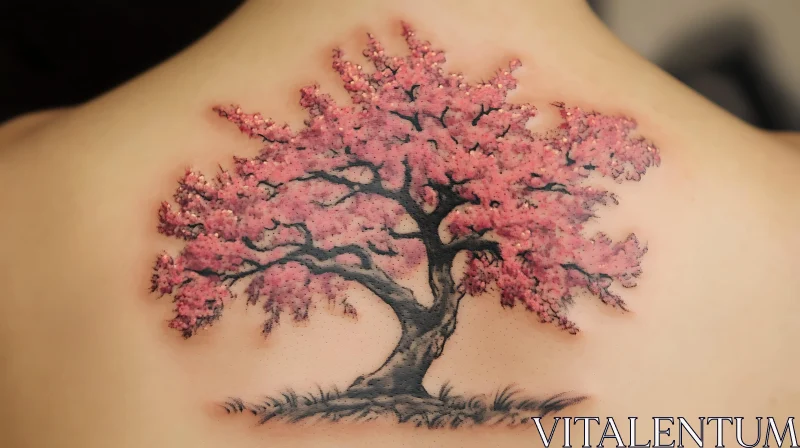 Pink Cherry Blossom Tattoo on Back AI Image