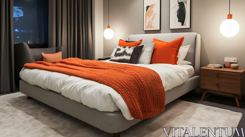 AI ART Modern Bedroom Design with Cozy Orange Details