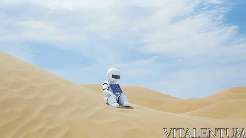 AI ART Robot on Sand Dune: A Moment of Reflection