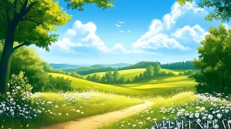 AI ART Scenic Green Hills and Blue Sky