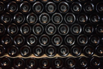 Array of Stacked Wine Bottles