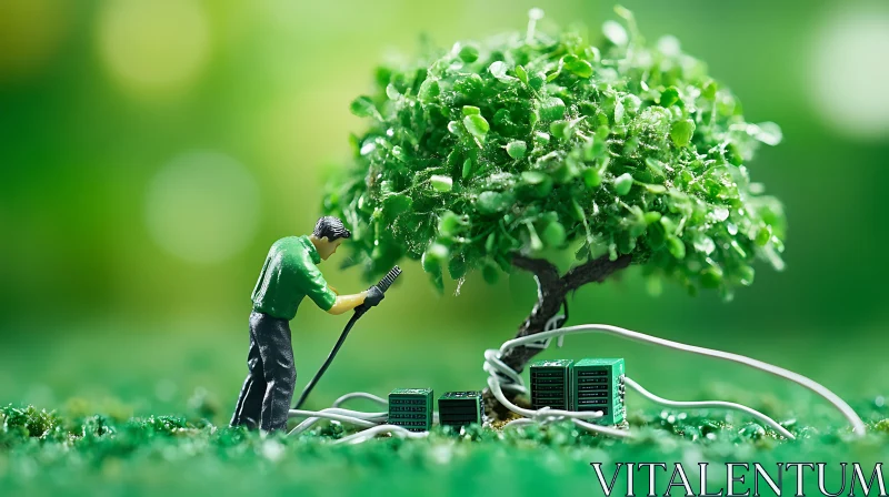 Eco-Friendly Tech: Miniature World of Green Servers AI Image