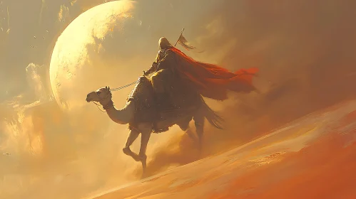 Camel Journey in Golden Desert