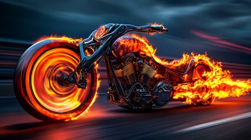 Flaming Motorcycle on Asphalt