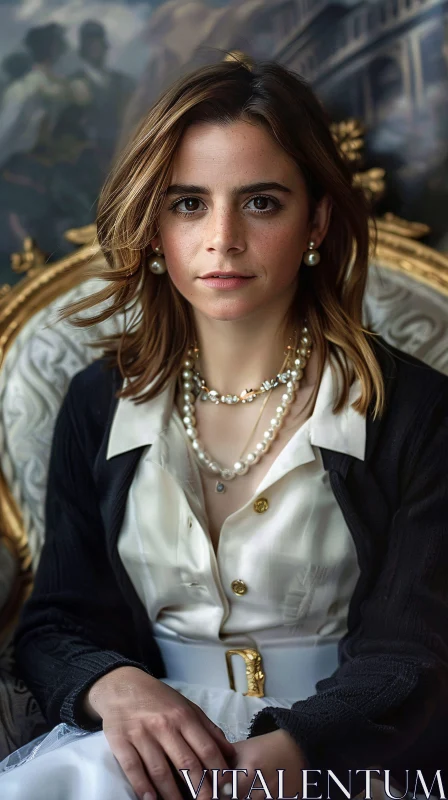 Graceful Image of Emma Watson with Pearl Jewelry AI Image