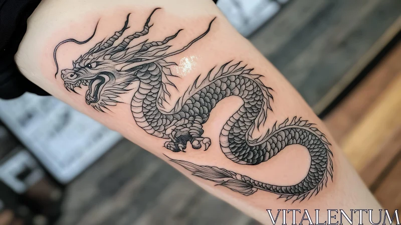 Detailed Dragon Tattoo on Upper Arm AI Image