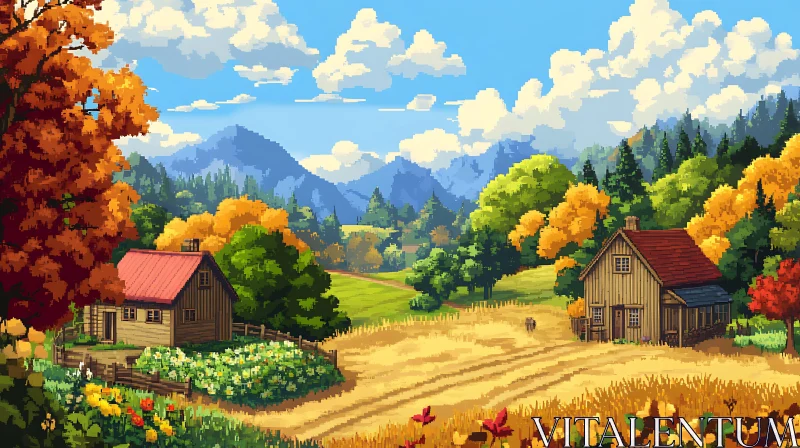 Pixelated Autumn Farm Scene AI Image